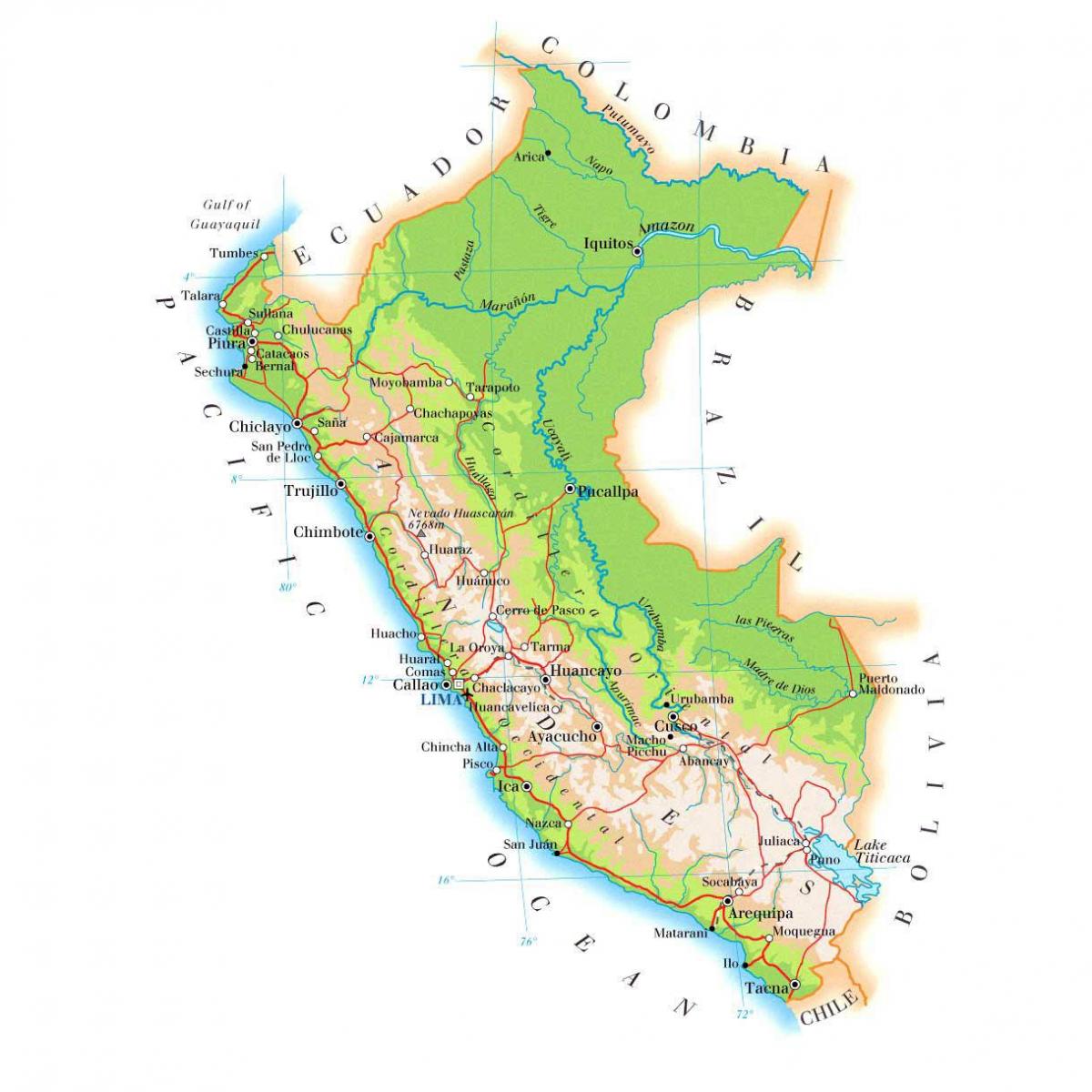 карта фізична карта Перу