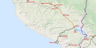 Перу поїзді на карті